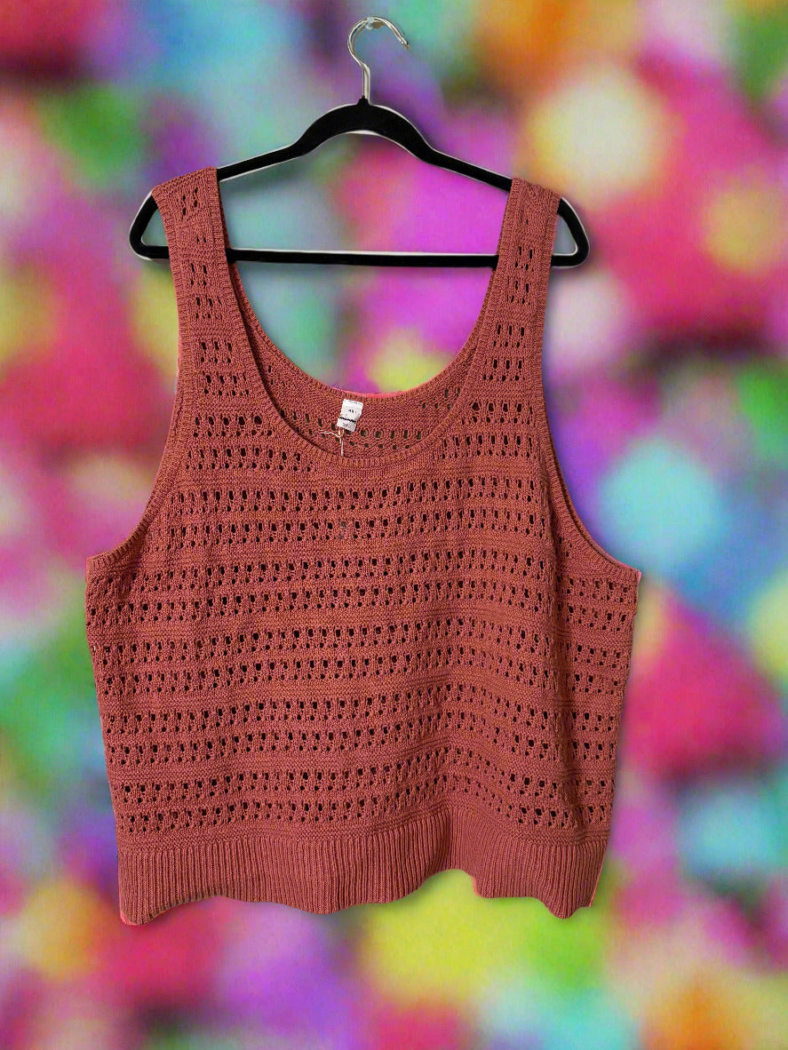 Old Navy 4X Plus Size Knit Crochet Tank Top – Dusty Rose Sleeveless Boho Style