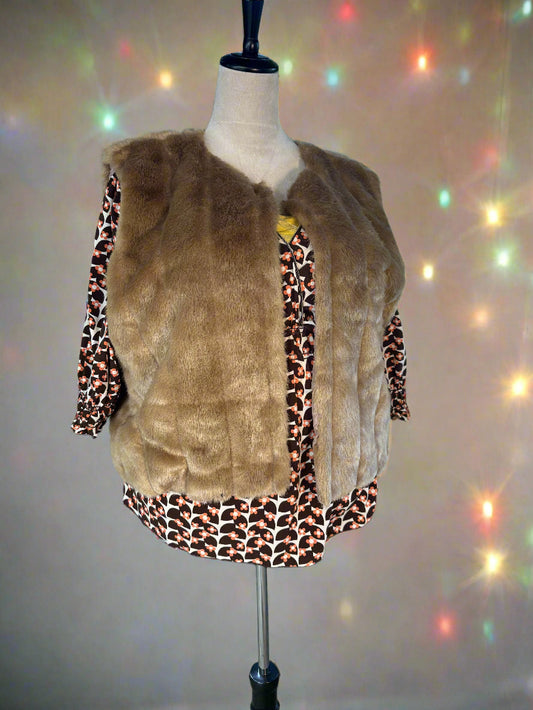 VINTAGE SLEEVELESS CROP FUR VEST (SIZE: 2X)