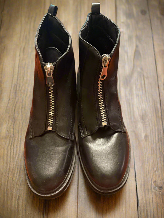 Women’s Zipper Chelsea Boots – Size 10 Ankle Boots with Front Zip, Classic Slip-On Style | Size 10