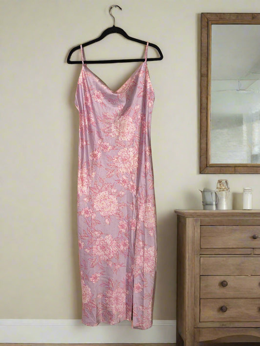PAPER HEART PLUS SIZE PINK FLORAL SLIP DRESS-XL | THRIFTED SIDE SLIT SUMMER DRESS