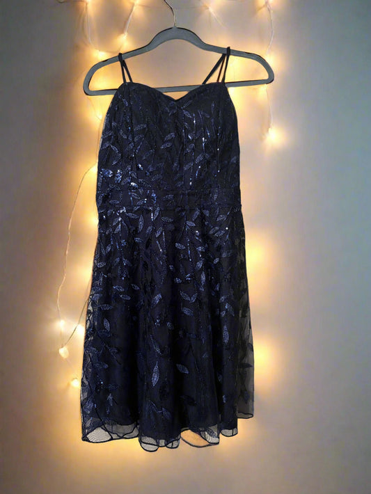 VINTAGE NAVY BLUE SEQUIN DRESS SIZE XL | GLAMOUROUS COCKTAIL DRESS