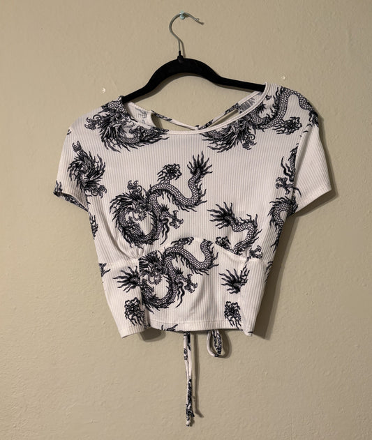 JUST POLLY DRAGON PRINT CORSET-BACK TOP SIZE XL | THRIFTED Y2K STYLE