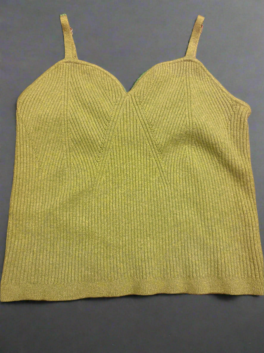 Woven Green Stretchy Tank Top - Soft Ribbed Knit, Fitted Sleeveless Summer Basic| Size 2X