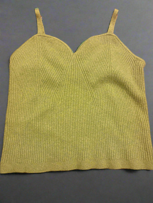 Woven Green Stretchy Tank Top - Soft Ribbed Knit, Fitted Sleeveless Summer Basic| Size 2X
