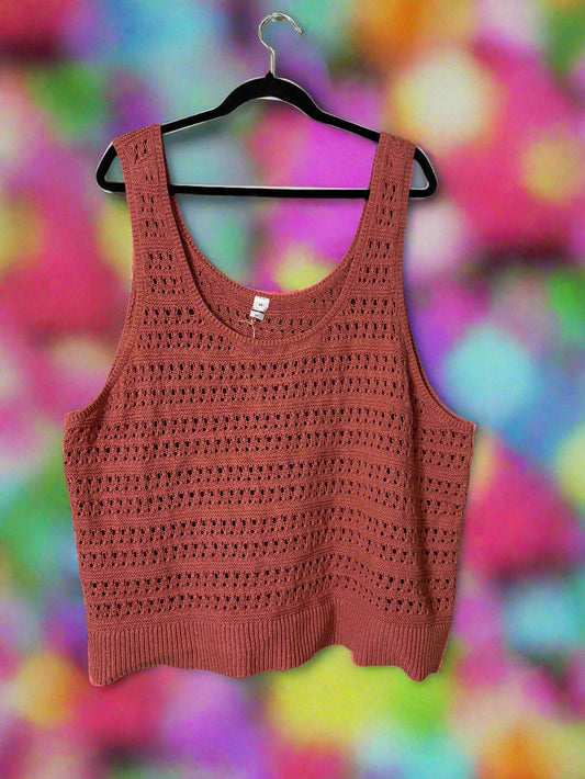Old Navy 4X Plus Size Knit Crochet Tank Top – Dusty Rose Sleeveless Boho Style